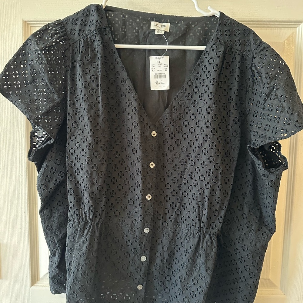 J. Crew Black Eyelet Button-Up Top - Picture 3 of 4